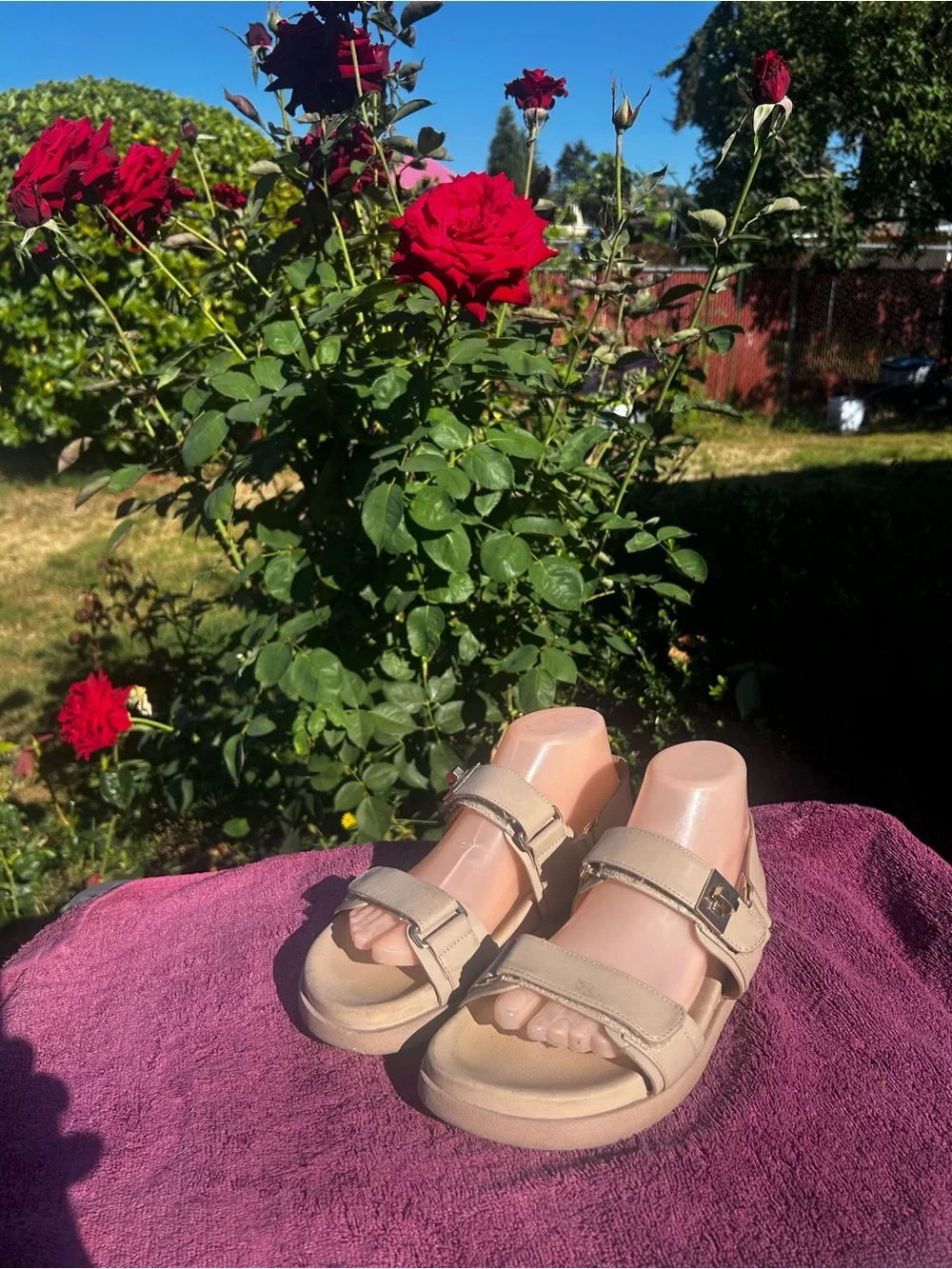 Dream Pairs Women’s Beige Slide Sandals with Buckle Straps Size 8.5